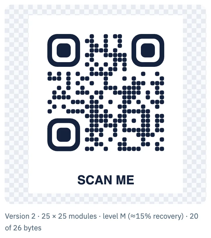 QR Meadow preview with a frame and SCAN ME label drawn outside the white quiet zone